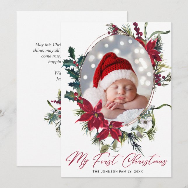 Cartão De Festividades Boas-vindas ao Natal de Poinsettia (Frente/Verso)