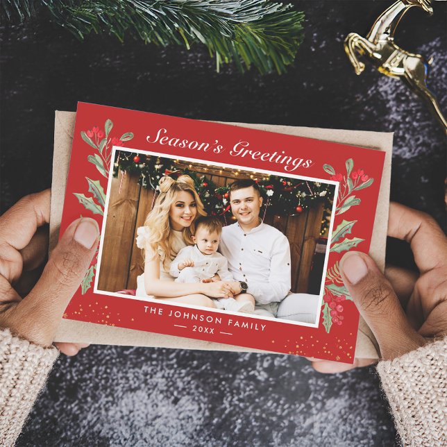 Cartão De Festividades Boas-vindas da temporada Foto de Natal do Red Berr (Criador carregado)