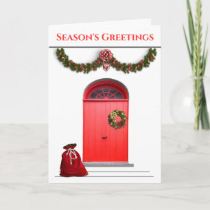 Cartão De Festividades Boas-vindas da temporada Red Doors Garland Papais 