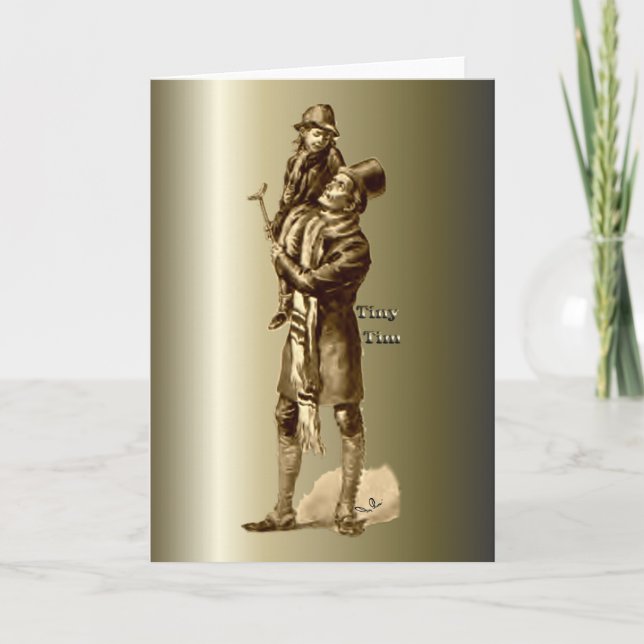 Cartão De Festividades Bob Cratchit e Tiny Tim Christmas Carol (Frente)