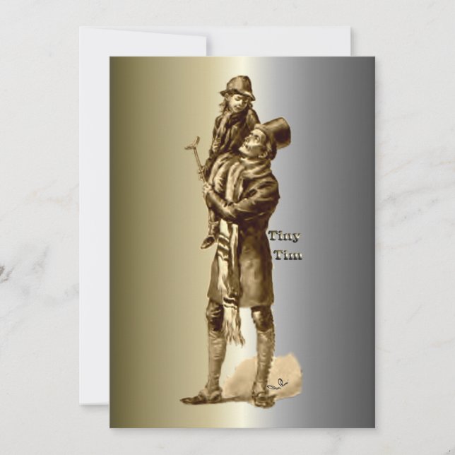 Cartão De Festividades Bob Cratchit e Tiny Tim Christmas Carol (Frente)