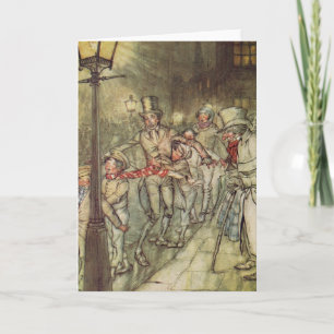 Cartão De Festividades Bob Cratchit fez um slide em Cornhill