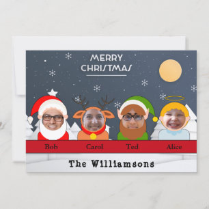 Cartão De Festividades Bobo. Família como Papais noeis Reindeer Elf Ange