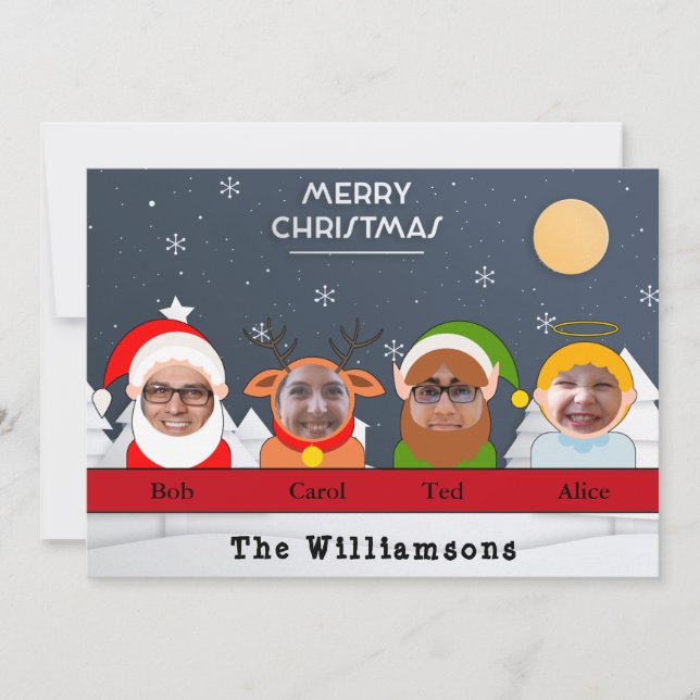 Cartão De Festividades Bobo. Família como Papais noeis Reindeer Elf Angel (Frente)