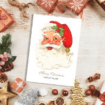 Cartão De Festividades Bochechas bonitas e rosas Retrô Natal<br><div class="desc">Bonitas bochechas rosadas retrógradas com Papais noeis com névoa e sino em seu chapéu vermelho de Natal</div>