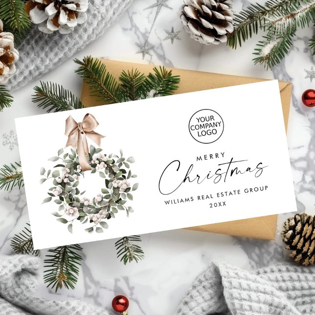 Cartão De Festividades Bohemian Christmas Wreath Corporate Saudação (Criador carregado)