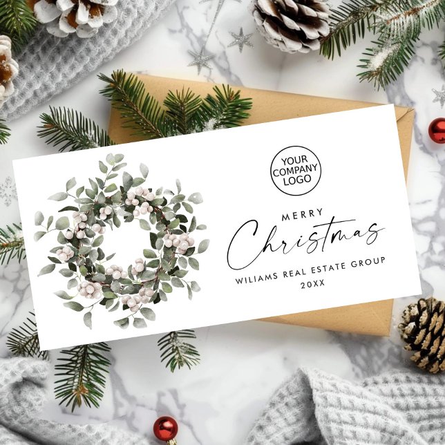 Cartão De Festividades Bohemian Christmas Wreath Corporate Saudação (Criador carregado)