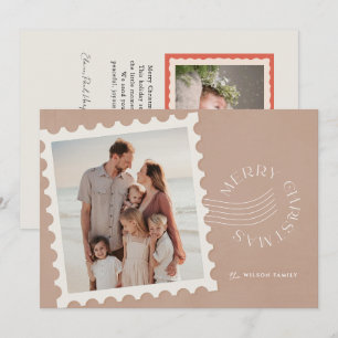 Cartão De Festividades Boho Beige Stamp 2 Foto Natal