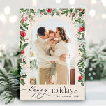 Cartão De Festividades Boho Botânico Feliz Férias 1 Foto<br><div class="desc">Esta coleção apresenta florais vermelhos de aquarela,  bagas e verde de inverno com tipografia moderna e elegante,  com padrão botânico de inverno.</div>