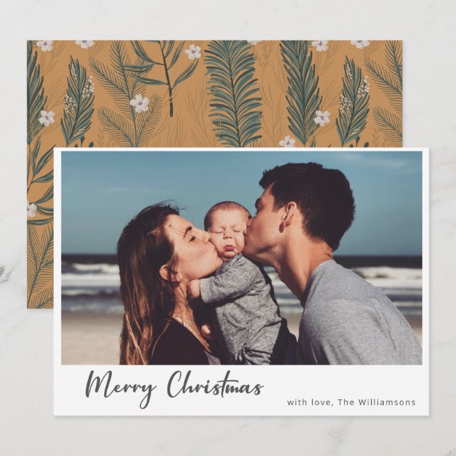 Cartão De Festividades Boho Botânico Simples Rótulo Alegre Natal Foto (Frente/Verso)