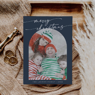 Cartão De Festividades Boho Chic Azul Marinho Diversão Família Foto Natal