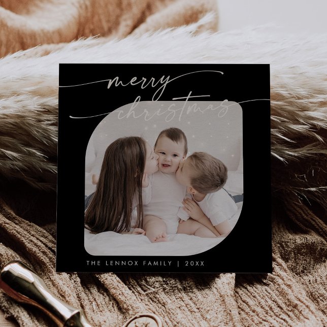 Cartão De Festividades Boho Chic Black Photo Cute Family Christmas (Criador carregado)