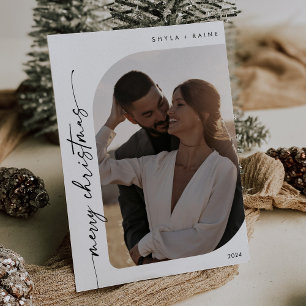 Cartão De Festividades Boho Chic Black White Foto Simples Feliz Natal