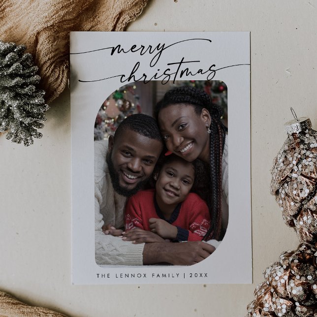 Cartão De Festividades Boho Chic Black White Photo Cute Feliz Natal (Criador carregado)