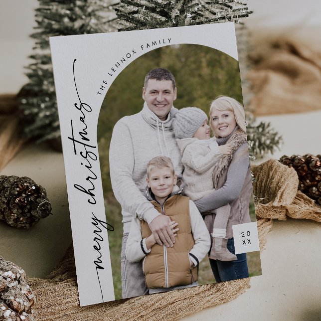 Cartão De Festividades Boho Chic Black White Photo Modern Feliz Natal (Criador carregado)