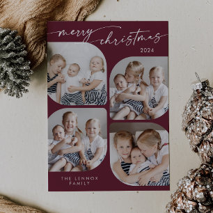 Cartão De Festividades Boho Chic Burgundy Família Multi Foto Natal