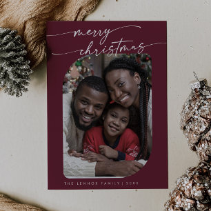 Cartão De Festividades Boho Chic Burgundy Foto Fria Feliz Natal