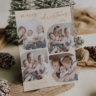 Cartão De Festividades Boho Chic Cream Dourado Família Multi-Foto Natal