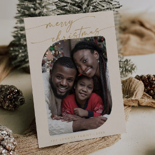 Cartão De Festividades Boho Chic Cream Foto Dourada Feliz Natal Feliz