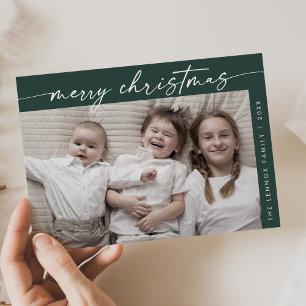 Cartão De Festividades Boho Chic Dark Green Photo Fun Family