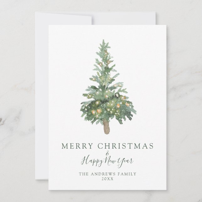 Cartão De Festividades Boho Chic Merry Christmas Watercolor Tree (Frente)