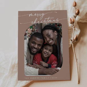Cartão De Festividades Boho Chic Neutral Foto Bonita Feliz Natal
