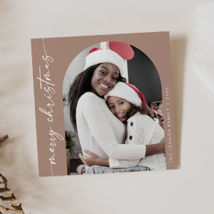 Cartão De Festividades Boho Chic Neutral Foto Única Feliz Natal