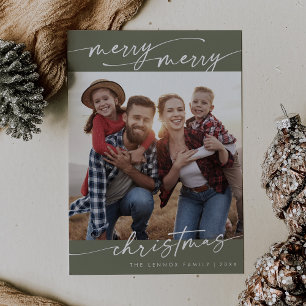 Cartão De Festividades Boho Chic Olive Green Family Foto de Natal bonito