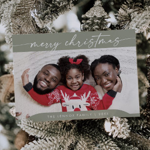 Cartão De Festividades Boho Chic Sage Green Easy Modern Photo Christmas