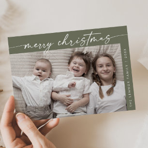 Cartão De Festividades Boho Chic Verde Oliva Foto Diversão Família Natal