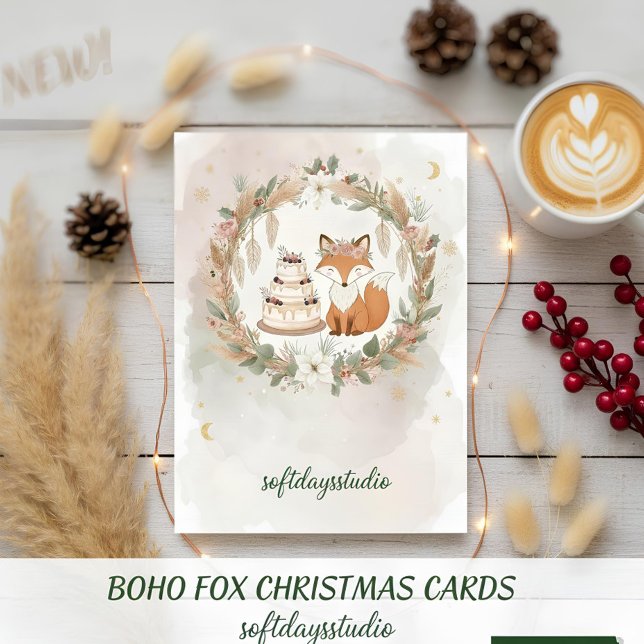 Cartão De Festividades Boho Christmas Fox Greeting Card - Whimsical Woodl (Criador carregado)