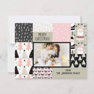 Cartão De Festividades Boho Christmas Patterage Collage Pink Sage Photo