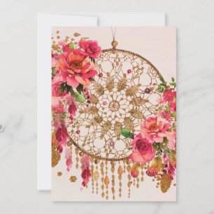 Cartão De Festividades Boho Dreamcatcher Dourada Cor Floral Rosa