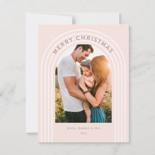 Cartão De Festividades Boho Feliz Natal em Blush (Frente)