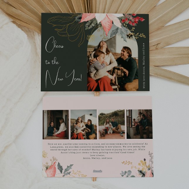 Cartão De Festividades Boho Floral Arch Anima o Ano Novo Cinco Foto (Criador carregado)