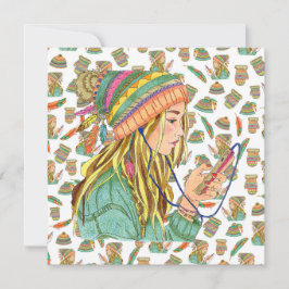 Cartão De Festividades Boho Hat Girl Flat Card
