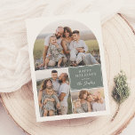 Cartão De Festividades Boho Modern 4 Foto Collage Arch Foto de Natal<br><div class="desc">Faça seus cartões de Natal se destacarem com este design boho mínimo, com uma colagem de fotos em forma de arco com três de suas fotos favoritas e uma saudação personalizada. Um painel verde sábio destaca seu nome familiar em uma elegante caligrafia de script manuscrito. A parte de trás apresenta...</div>