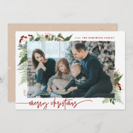 Cartão De Festividades Boho Neutral Burgundy Red Feliz Foto de Natal