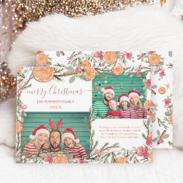 Cartão De Festividades Boho Orange pine branch 2 fotos Feliz Natal