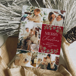 Cartão De Festividades Boho Photo Collage Merry Christmas Holiday Card (C