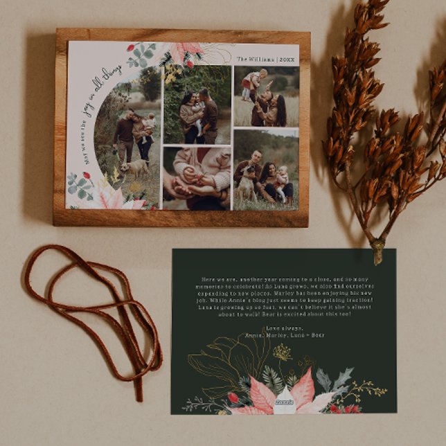 Cartão De Festividades Boho Pink Arch Floral Joy Em Todas As Coisas Cinco (Criador carregado)