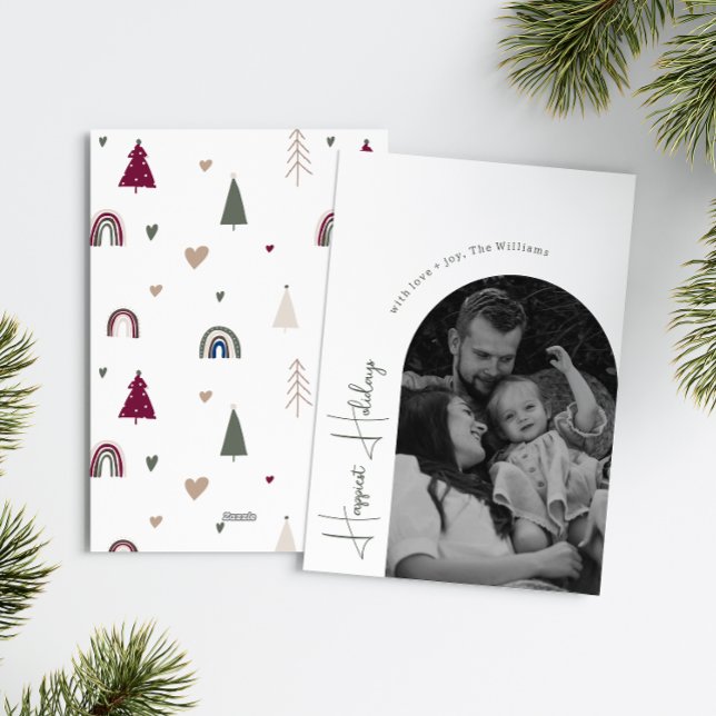 Cartão De Festividades Boho Rainbow Heart Arch Happiest Holidays Photo (Criador carregado)