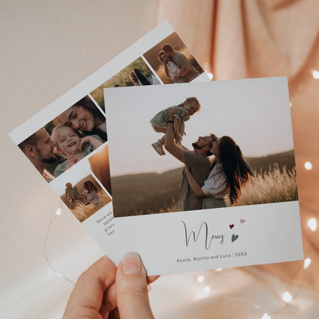 Cartão De Festividades Boho Rainbow & Heart Feliz Seven Photo Christmas (Criador carregado)