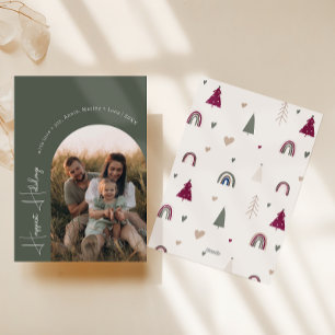 Cartão De Festividades Boho Rainbow & Hearts Arch Green Photo Happiest