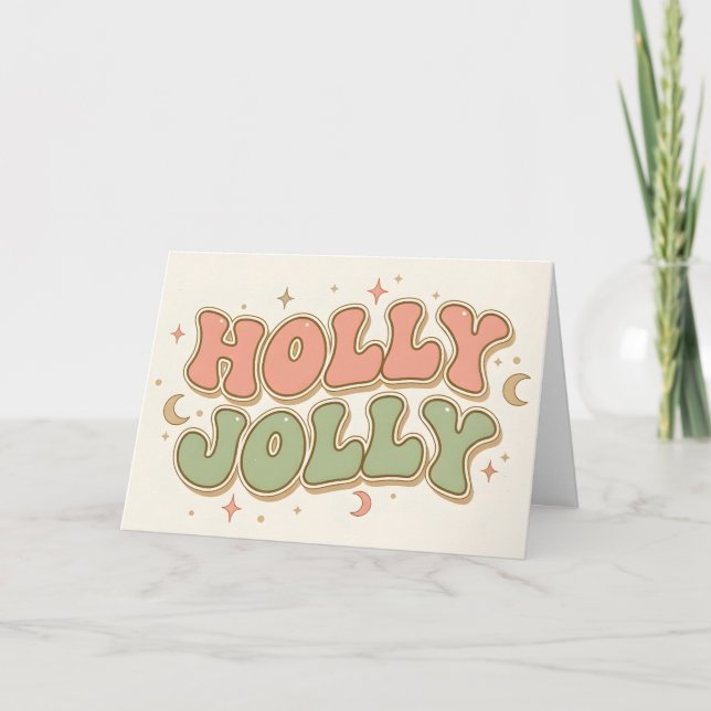 Cartão De Festividades Boho Retro Natal Alegre e Feliz (Frente)