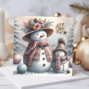 Cartão De Festividades Boho Snow Woman e Child Feliz Natal