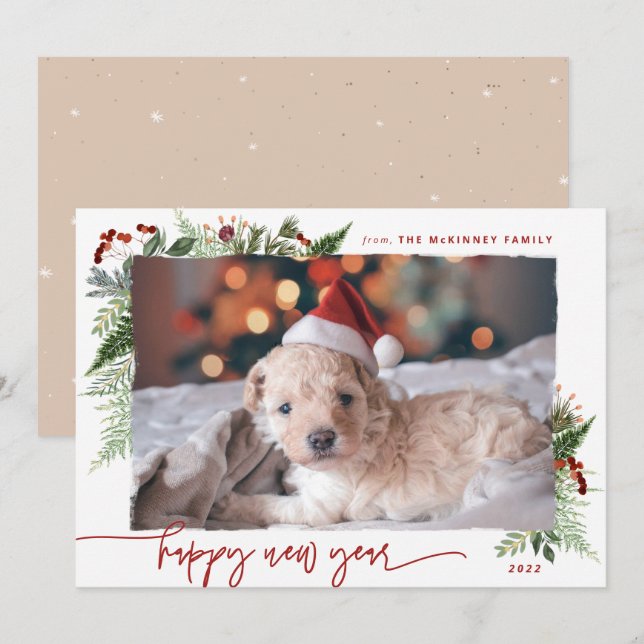 Cartão De Festividades Boho Verdura Borgonha Bege 2022 Ano Novo (Frente/Verso)