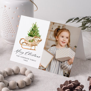 Cartão De Festividades Boho Watercolor Christmas Sleigh 2 Photo