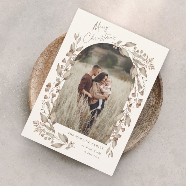 Cartão De Festividades Boho Wildflower Arch - Natal (Boho wildflower foliage elegant arch photo christmas holiday card.)