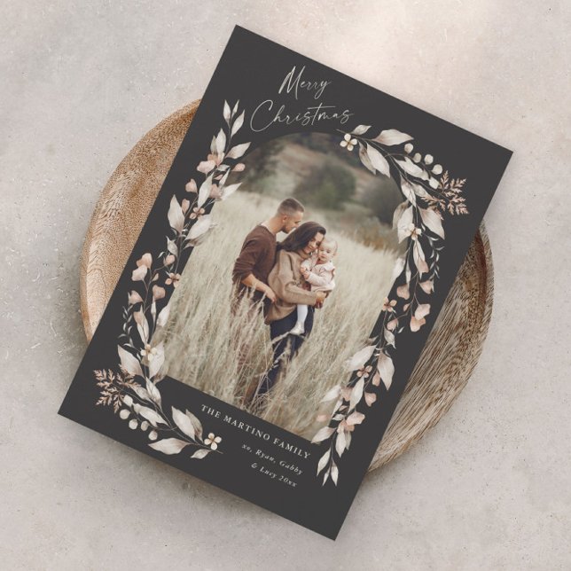 Cartão De Festividades Boho Wildflower Arch - Natal (Boho wildflower foliage elegant arch photo christmas holiday card.)